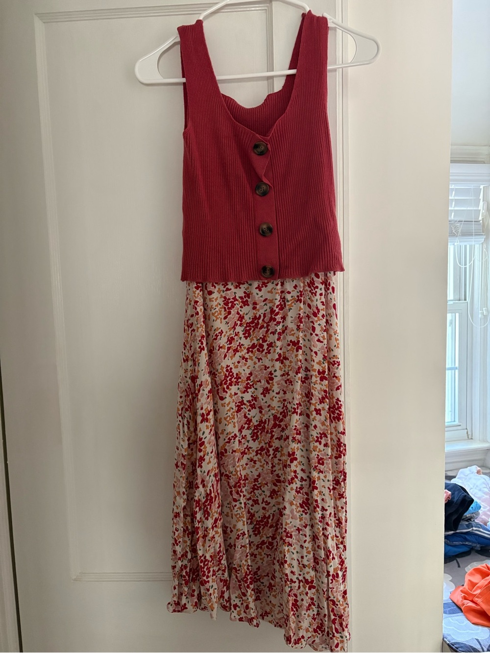 Seraphine Maternity Post Maternity Red Ribbed Bodice Floral Maxi Dress -